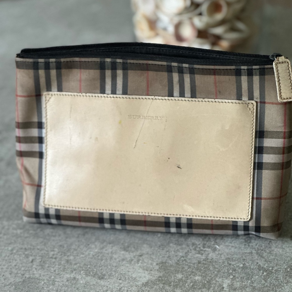 Burberry Cream and Black Toiletry Bag Classic Check Design